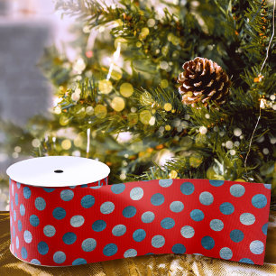 Red & Blue Polka Dots Modern Cute Elegant Classy Grosgrain Ribbon