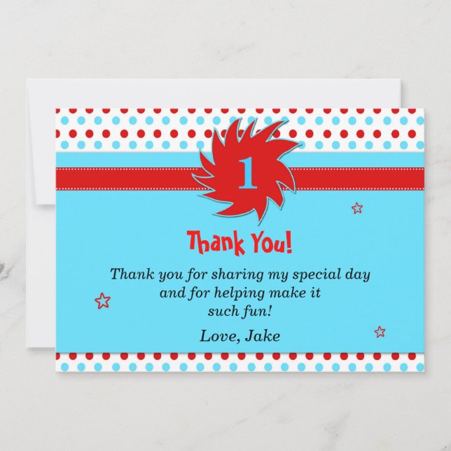 Red Blue Polka Dots Thank You Card (Front)