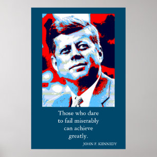 Red Blue Pop Art JFK John F. Kennedy Quote Achieve Poster