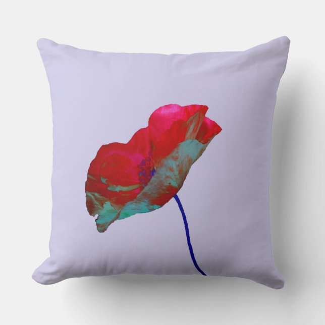 Red blue poppy on pastel purple cushion (Front)