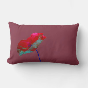 Red blue poppy on purple lumbar cushion