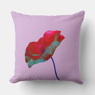 Red blue poppy on purple pink cushion