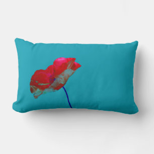 Red blue poppy on sky blue lumbar cushion