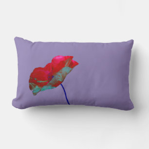 Red blue poppy on warm purple lumbar cushion