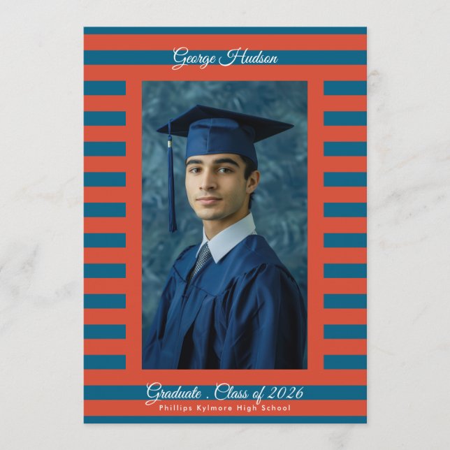 Red & Blue Preppy High School Photo Graduate Announcement (Front)