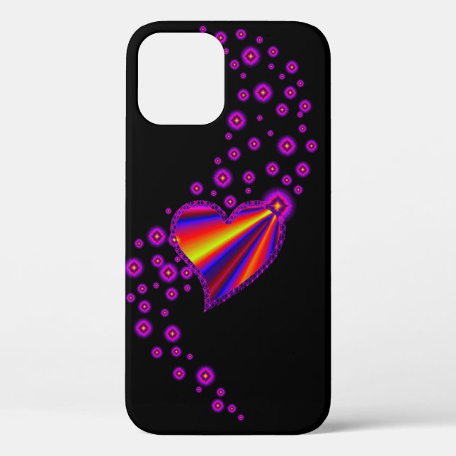 Red blue Rainbow Heart with Stars on black Case-Mate iPhone Case (Back)