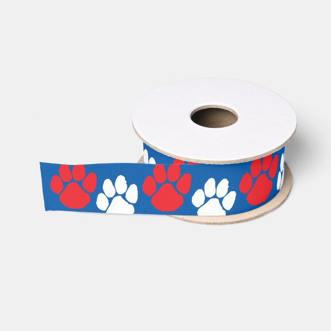 Red & Blue Repeating Pawprint Grosgrain Ribbon (Spool)