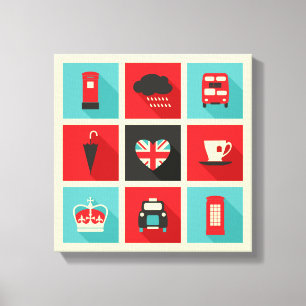 Red & Blue Retro London Collage Canvas Print