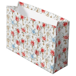 Red Blue Roses Keys Bridal Shower Large Gift Bag