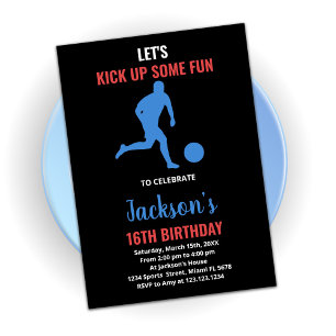 Red Blue Running Soccer Birthday Invitations