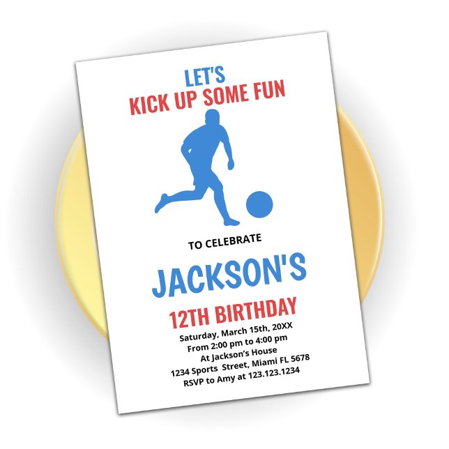 Red Blue Running Soccer Birthday Invitations (Creator Uploaded)