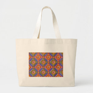 Red Blue Rustic Colourful Circle Egypt Art Pattern Large Tote Bag