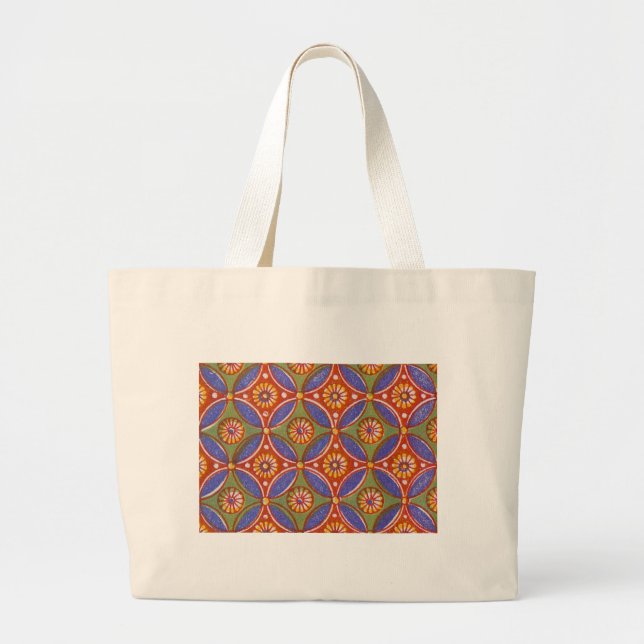 Red Blue Rustic Colourful Circle Egypt Art Pattern Large Tote Bag (Front)