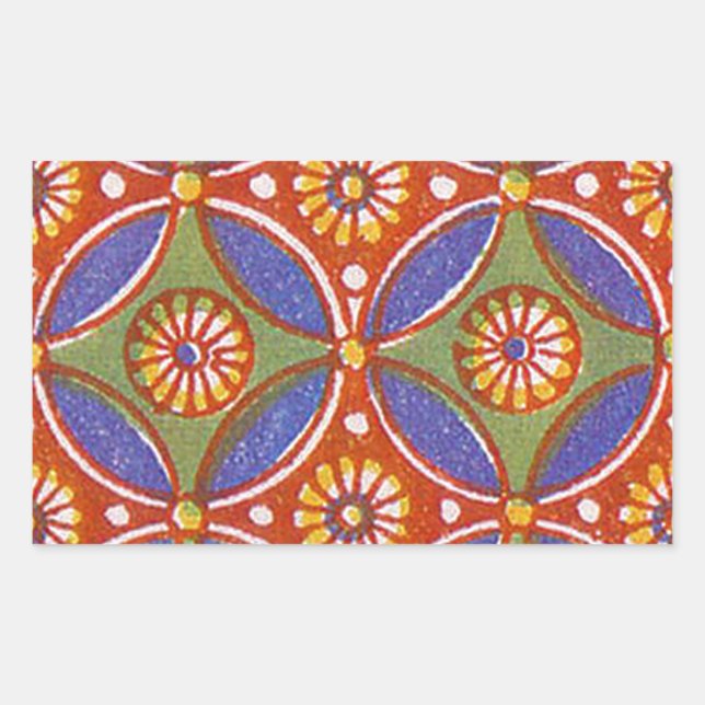 Red Blue Rustic Colourful Circle Egypt Art Pattern Rectangular Sticker (Front)