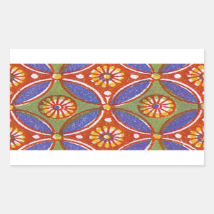 Red Blue Rustic Colourful Circle Egypt Art Pattern Rectangular Sticker