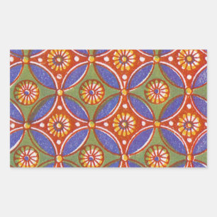 Red Blue Rustic Colourful Circle Egypt Art Pattern Rectangular Sticker