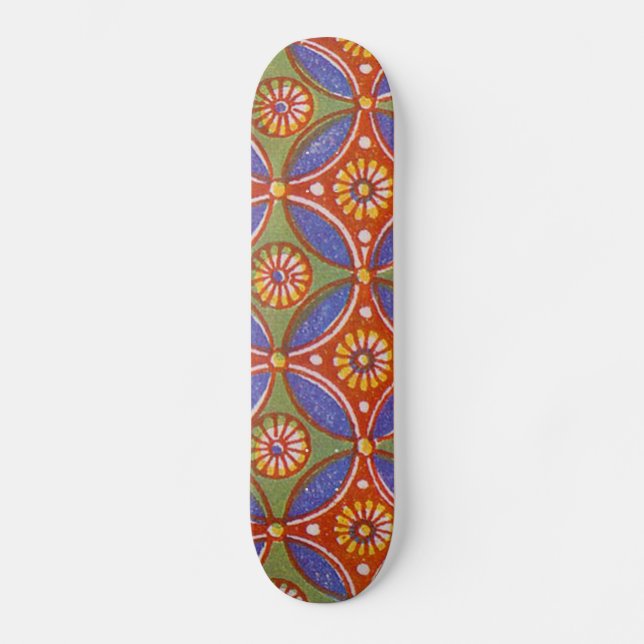 Red Blue Rustic Colourful Circle Egypt Art Pattern Skateboard (Front)