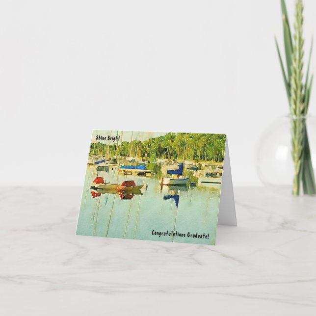 Red & Blue Sailboats Congrats Graduation Card (Front)