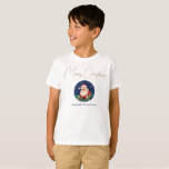 Red Blue Santa Claus Family Matching Christmas T-Shirt<br><div class="desc">Vintage Merry Christmas greetings in stylish trendy script with Santa Claus in a circle frame on blue background. Personalise your kid's name for family matching Christmas T-shirts.</div>