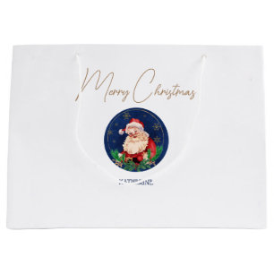 Red Blue Santa Claus Vintage Christmas Gift Bag