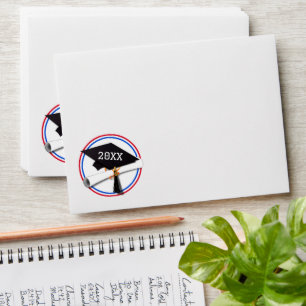 Red - Blue School Colors Grad Cap Graduation Envelope