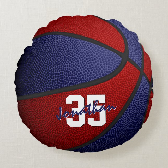 red blue school colours boys girls basketball deco round cushion (Front)