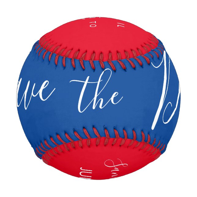 Red Blue Script Heart  Save the Dates   Baseball (Front)