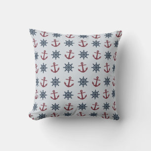 Red Blue Ship Wheel Anchor Pattern Cushion
