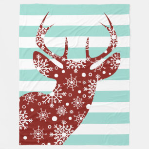 Red + Blue Snow Stripes Deer Fleece Blanket