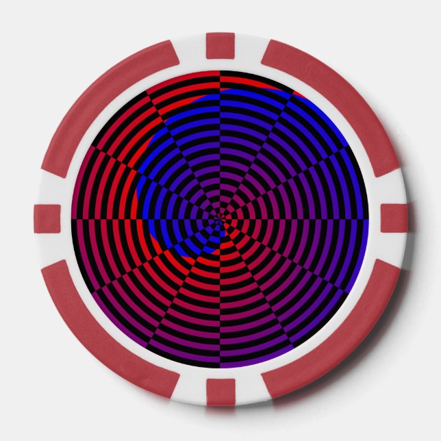 Red & Blue Spiral by Kenneth Yoncich Poker Chips (Front)