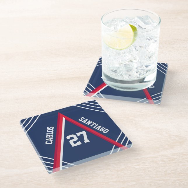 Red & Blue Sports Inspired Glass Coaster (Angled)