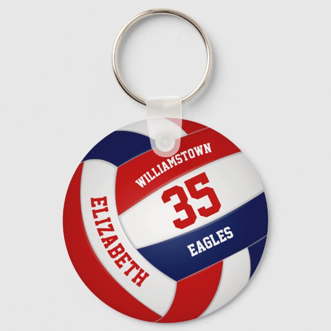 red blue sports team colours volleyball player key ring (Front)