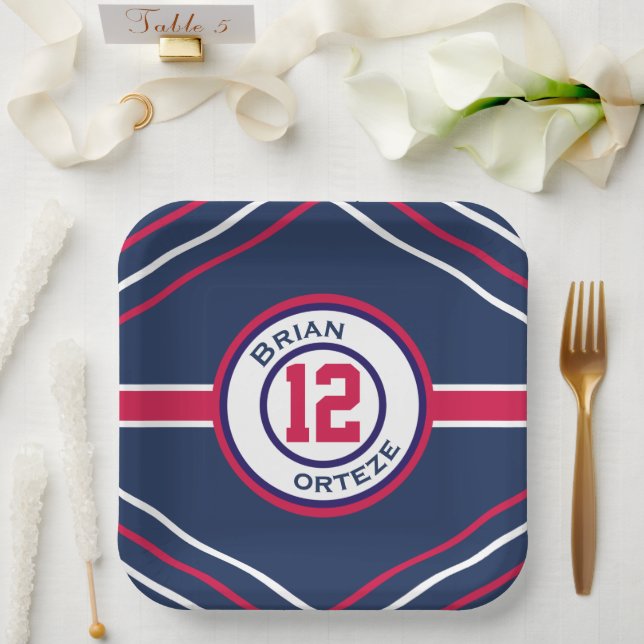 Red & Blue Sports Theme Paper Plate (Wedding)