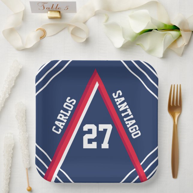 Red & Blue Sports Theme Paper Plate (Wedding)