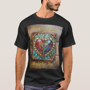 Red & Blue Stained Glass Heart Steampunk Series T-Shirt