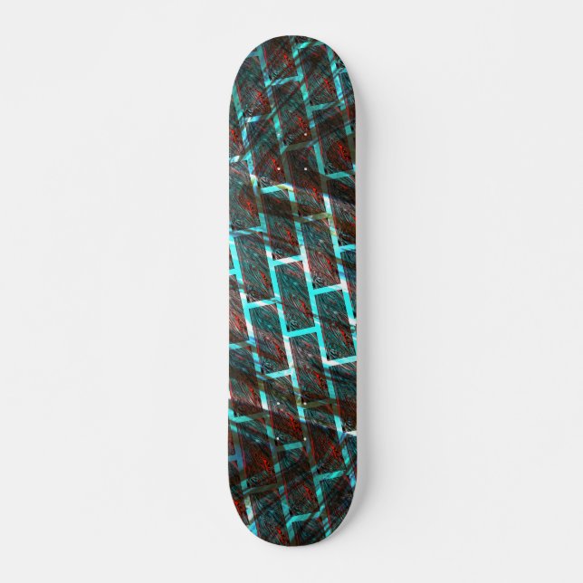 Red blue stained, scratches, grid or brick effect? skateboard (Front)