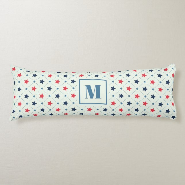 Red Blue Star Dot Line Geometric Pattern Monogram Body Cushion (Front)