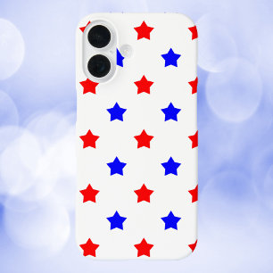 Red Blue Star Pattern White Background iPhone 16 Case