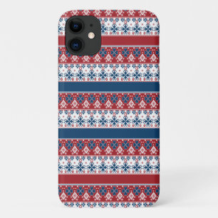 Red Blue Striped Norwegian Pattern  Case-Mate iPhone Case
