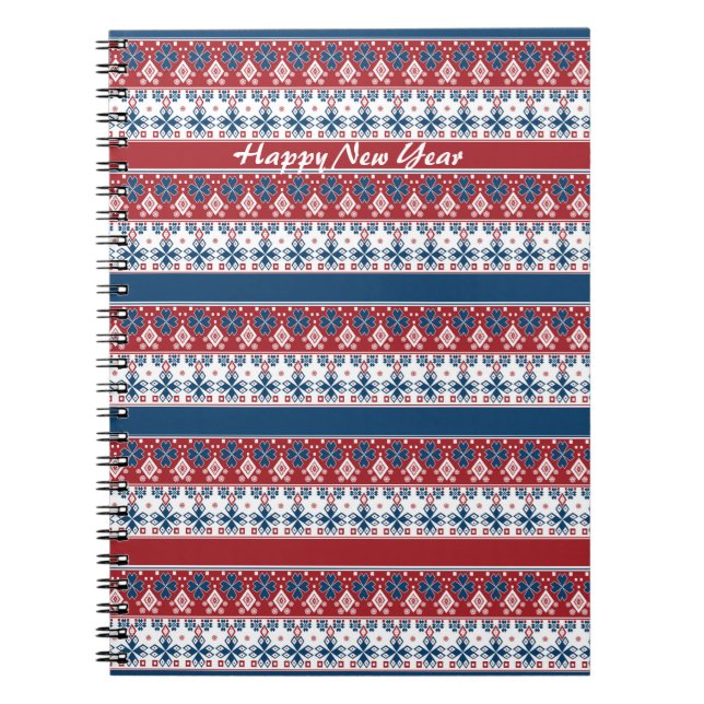Red Blue Striped Norwegian Pattern Notebook (Front)