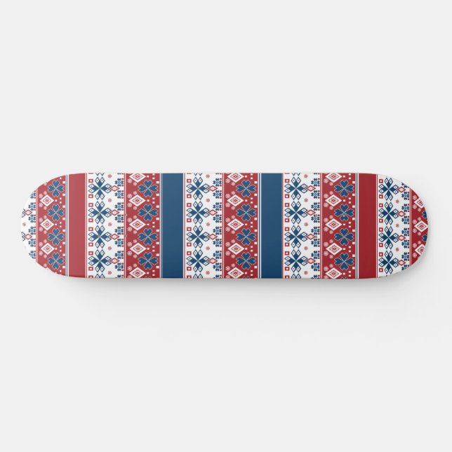 Red Blue Striped Norwegian Pattern  Skateboard (Horz)