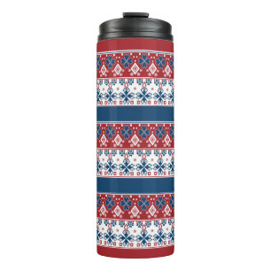 Red Blue Striped Norwegian Pattern  Thermal Tumbler