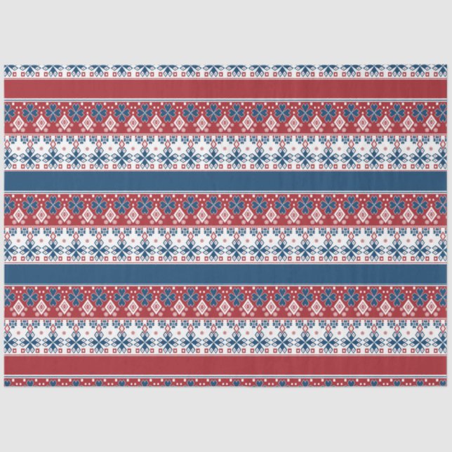 Red Blue Striped Norwegian Pattern  Tissue Paper (Front)