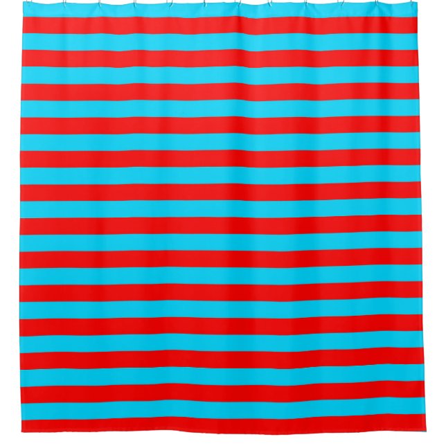 Red Blue Stripes Design Shower Curtain (Front)