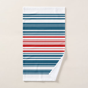 Red Blue Stripes Hand Towel
