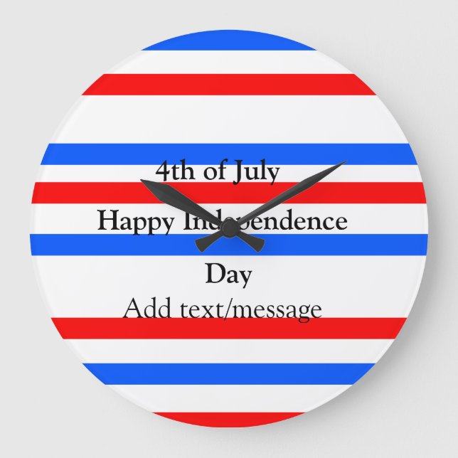 Red blue stripes independence day 4th of July  Large Clock (Front)