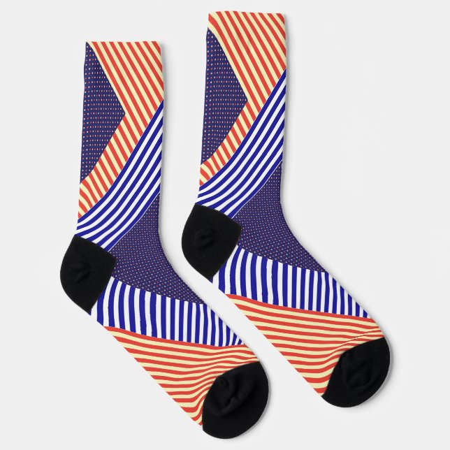 Red Blue Stripes Patterns Socks (Right)