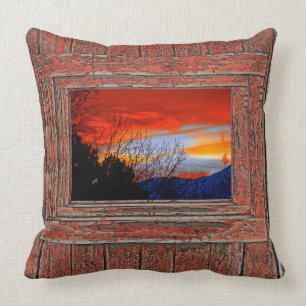 Red blue sunset cushion