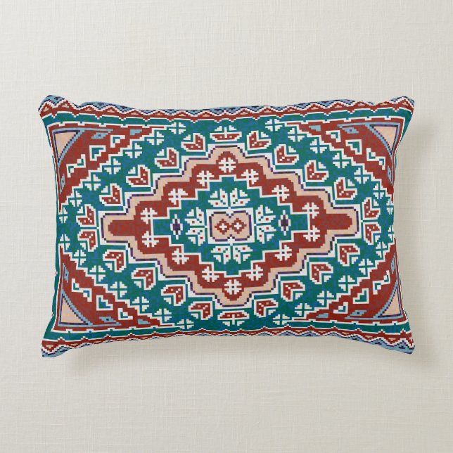 Red Blue Teal Native American Indians Navajo Decorative Cushion (Front)