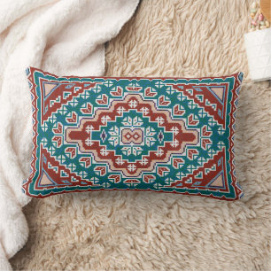 Red Blue Teal Native American Indians Navajo Lumbar Cushion